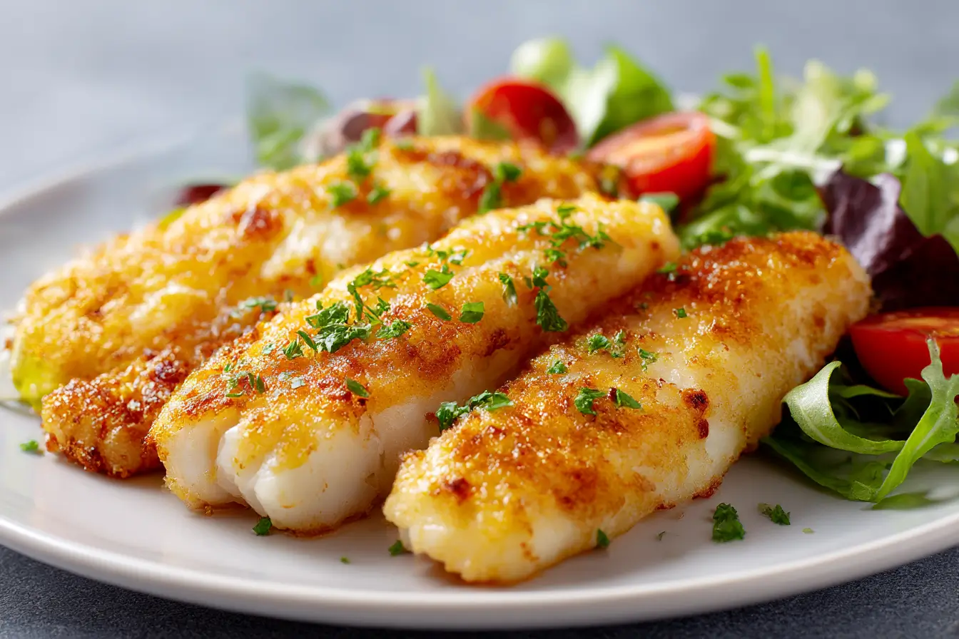 Zartes Alaska-Seelachsfilet, perfekt zubereitet in der Heißluftfritteuse für eine gesunde Mahlzeit.