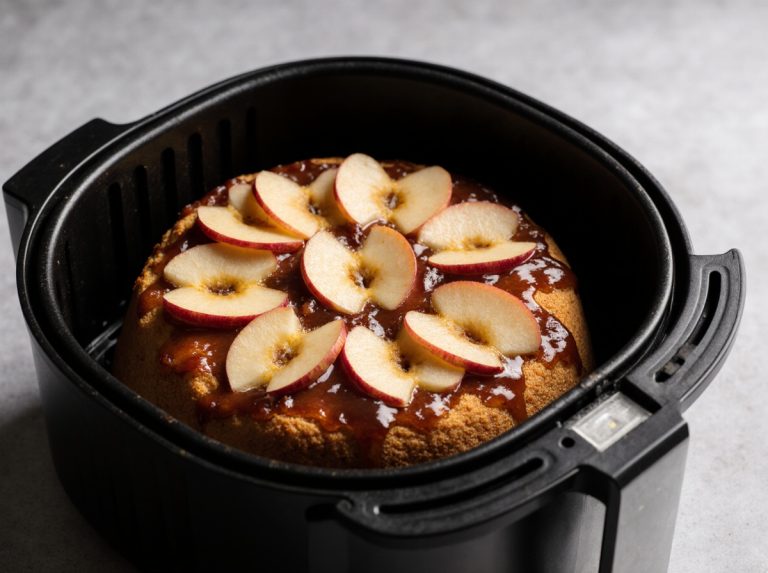 Leckerer Apfelkuchen, perfekt zubereitet im Airfryer für eine knusprige und saftige Torte.