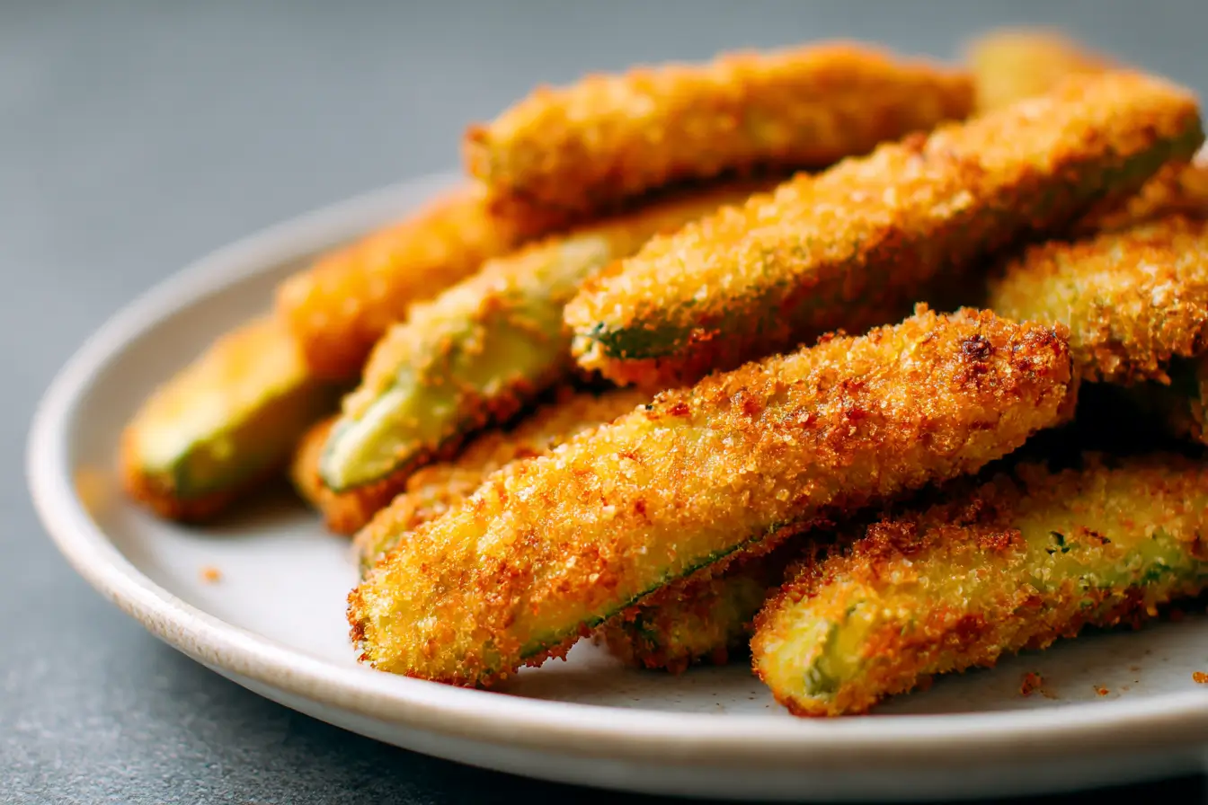 Köstliche Avocado Fries aus der Heißluftfritteuse, knusprig und gesund.
