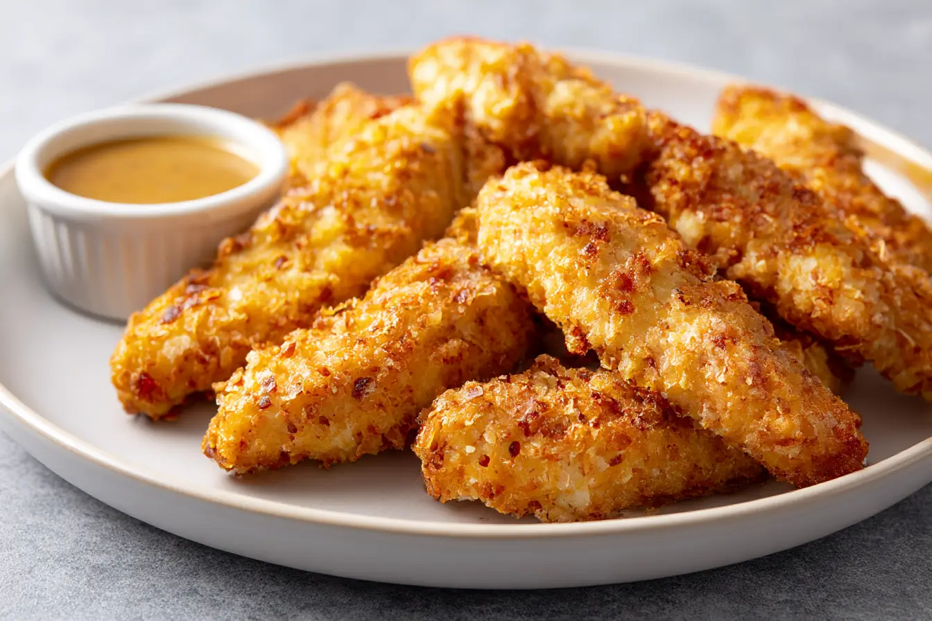 Knusprige Chicken Fingers aus der Heißluftfritteuse, perfekt für einen Snack oder ein schnelles Abendessen.