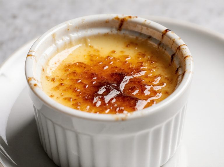 Perfekte Crème Brûlée aus der Heißluftfritteuse mit knuspriger Karamellschicht.