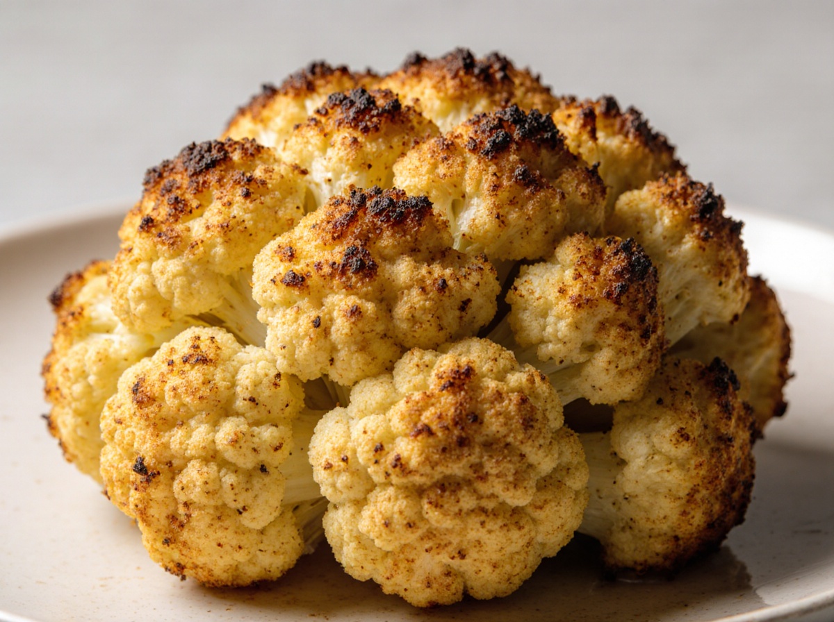 Leckerer gebackener Blumenkohl im Airfryer für eine gesunde Mahlzeit.