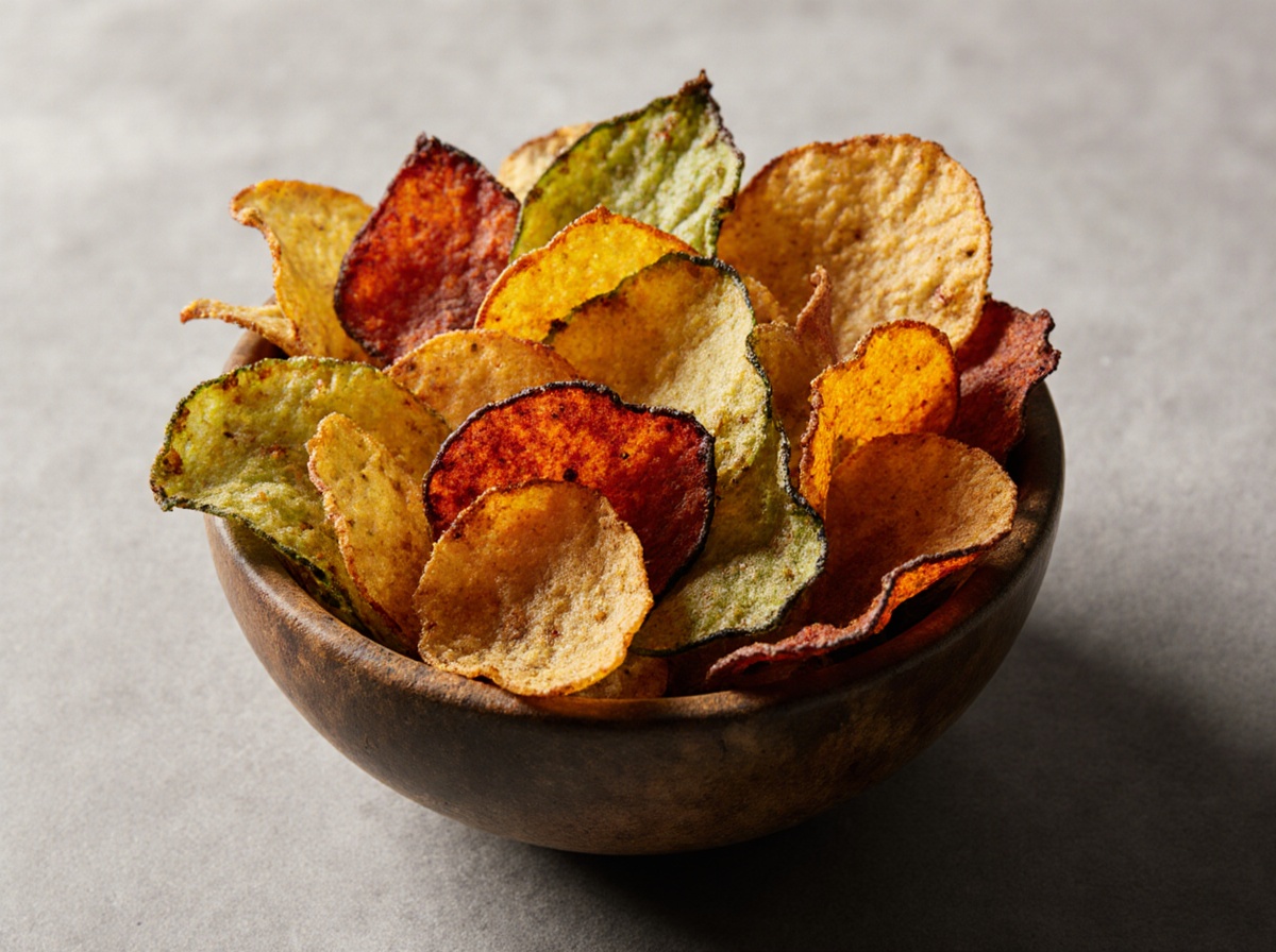 Knusprige Gemüsechips aus der Heißluftfritteuse, perfekt für einen gesunden Snack.