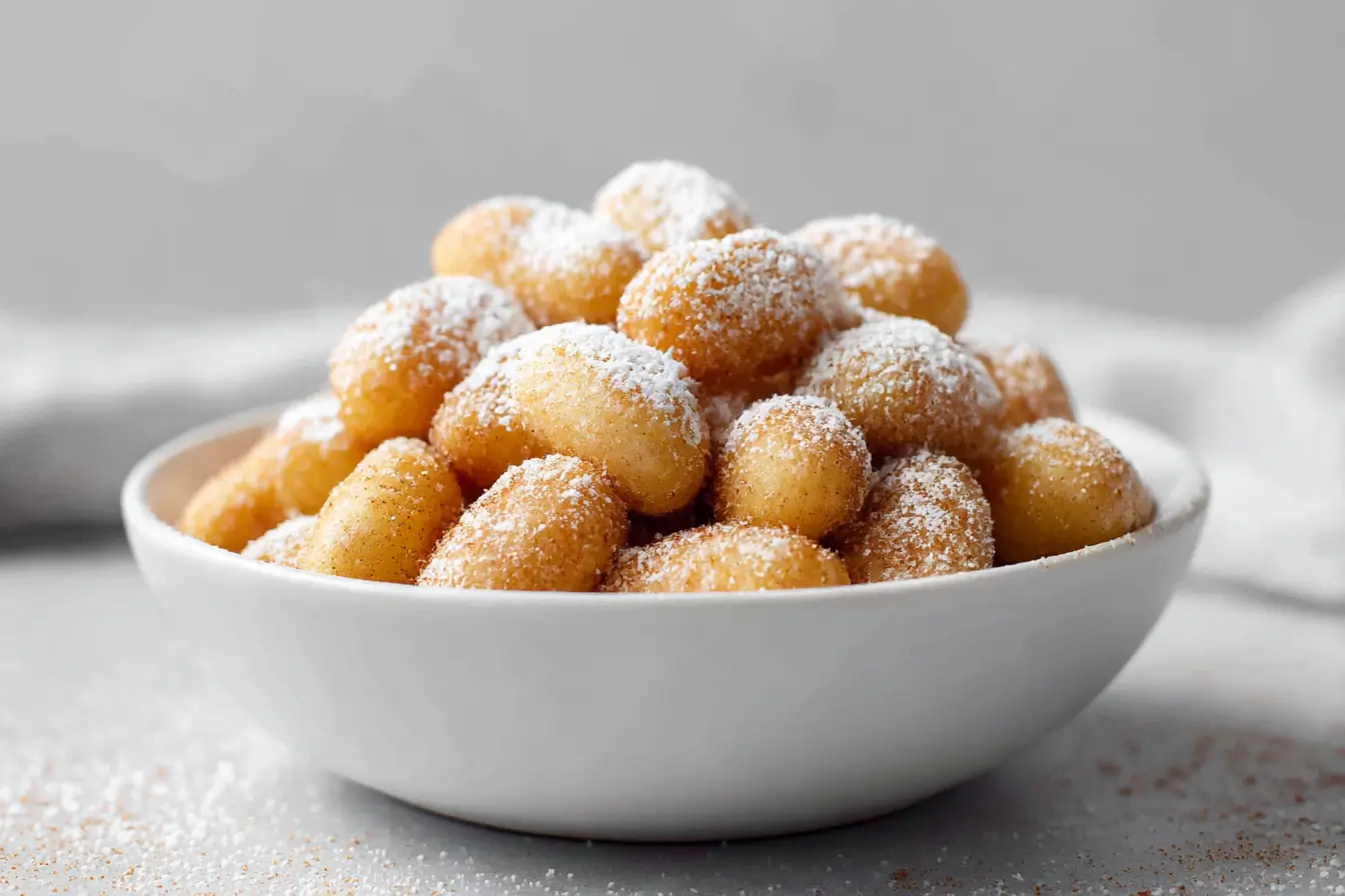 Leckere Gnocchi mit Zimt und Zucker, frisch aus der Heißluftfritteuse zubereitet.