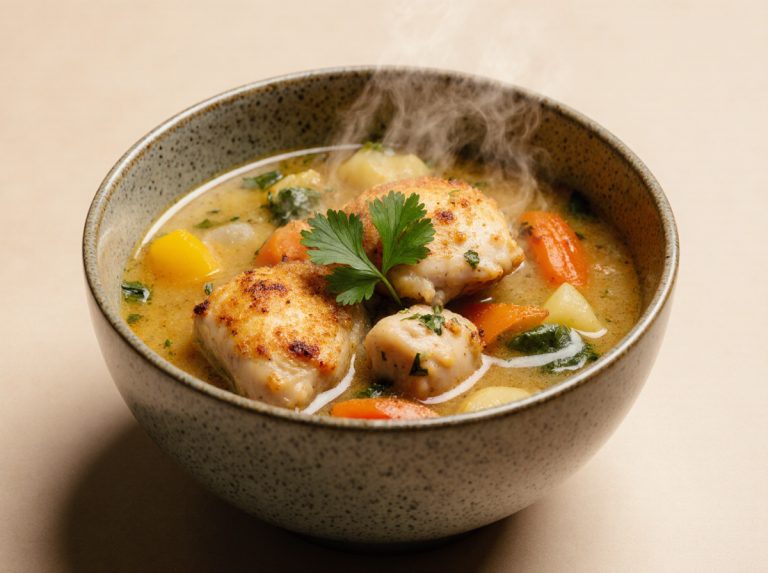 Leckere Hühnersuppe aus der Heißluftfritteuse, perfekt für kalte Tage.