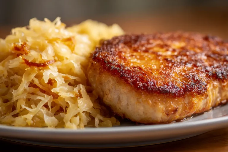 Leckeres Kassler mit Sauerkraut, perfekt zubereitet in der Heißluftfritteuse.