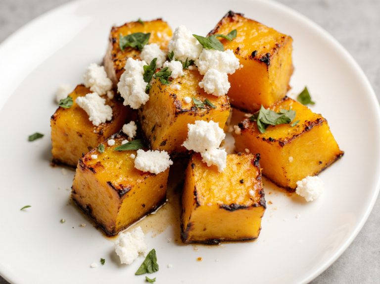 Leckerer Kürbis mit Feta aus der Heißluftfritteuse, perfekt für herbstliche Abende.