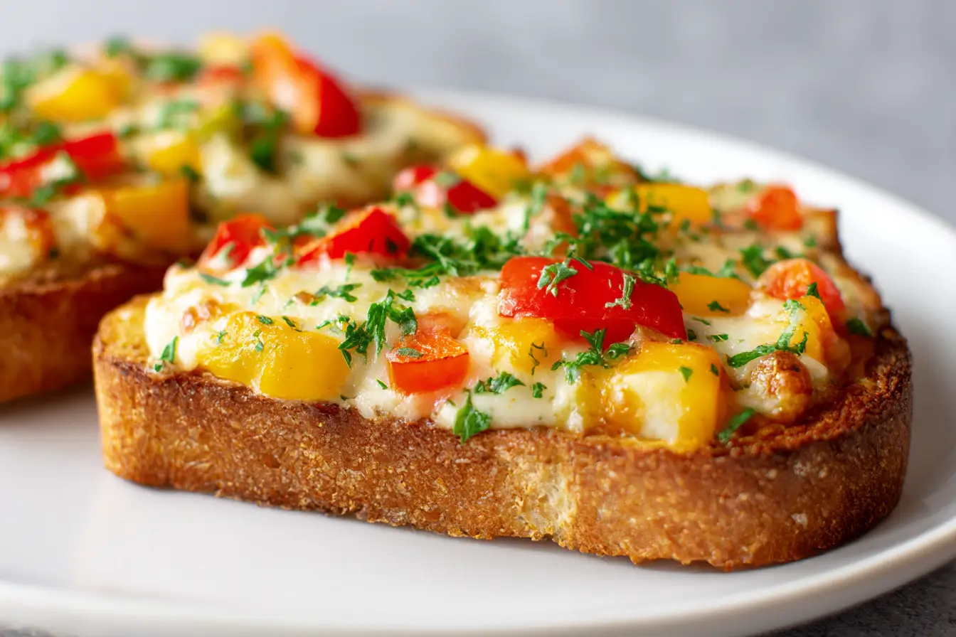 Leckeres Pizza-Toast aus der Heißluftfritteuse, knusprig und geschmackvoll.