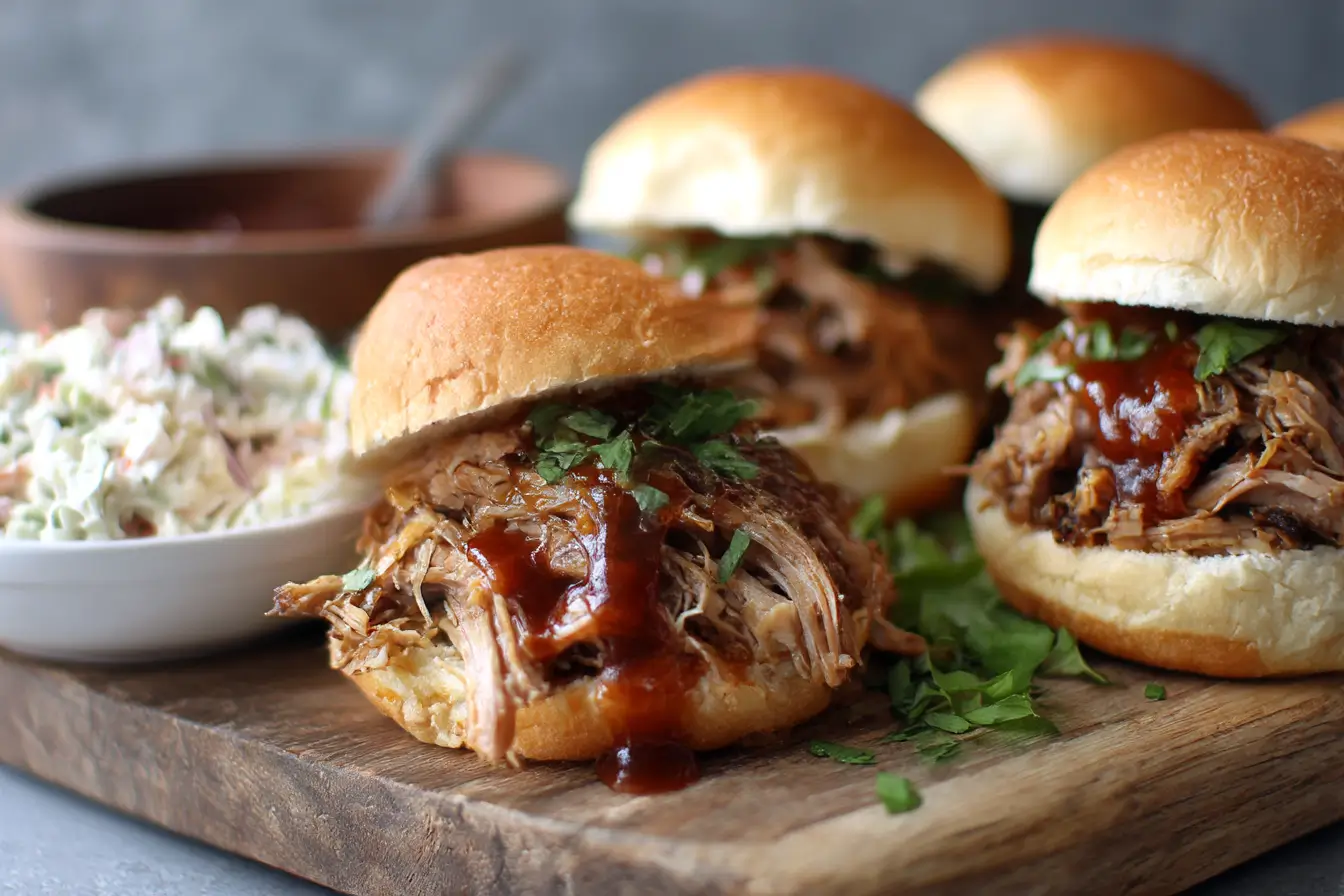 Saftiges Pulled Pork aus der Heißluftfritteuse mit zartem Fleisch und aromatischen Gewürzen.