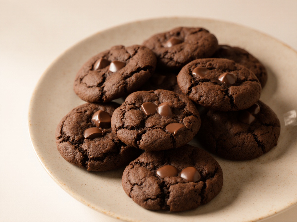 Leckere Schokokekse, die in der Heißluftfritteuse zubereitet werden, knusprig und schokoladig.