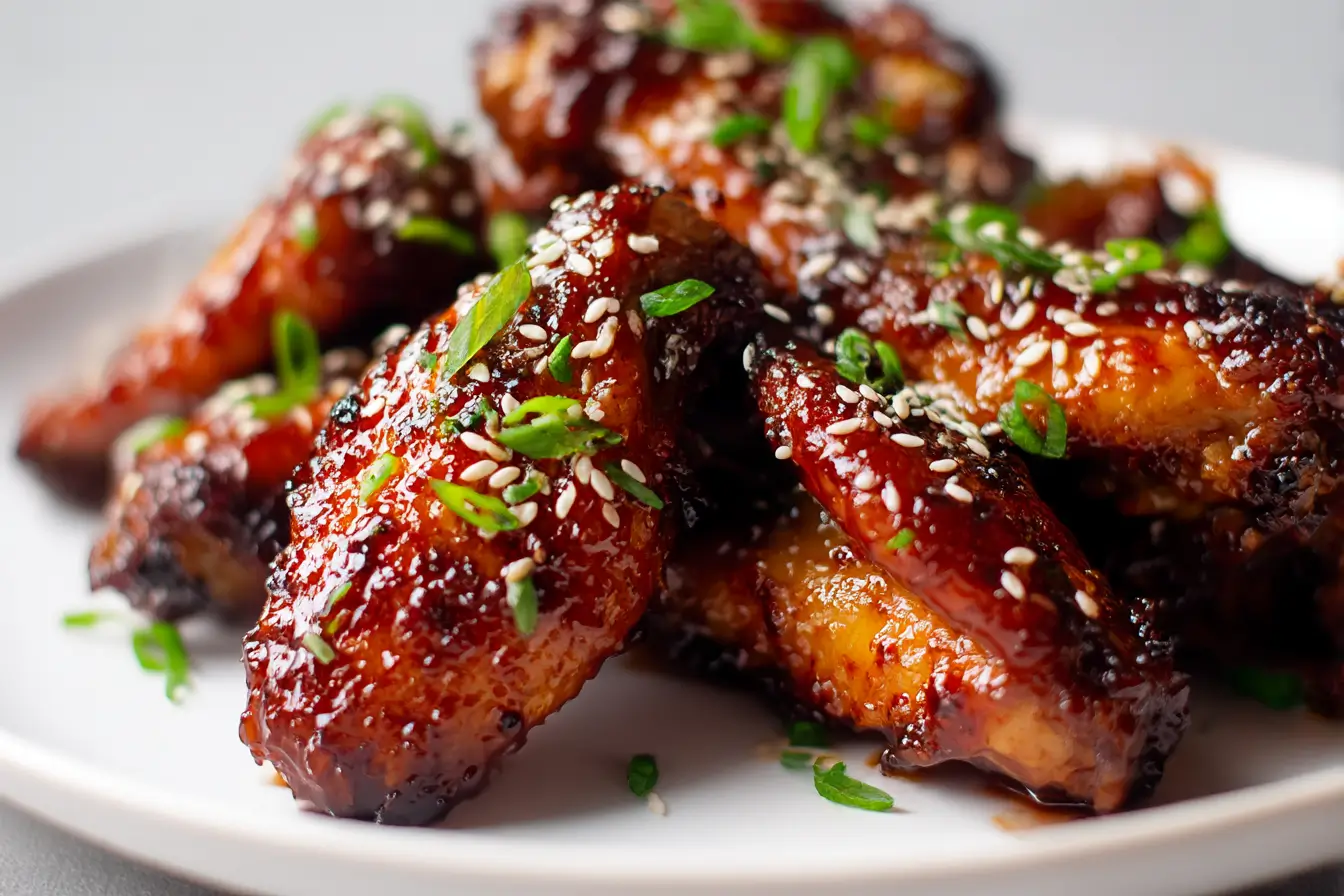 Saftige Teriyaki-Hühnchenflügel aus der Heißluftfritteuse mit köstlicher Glasur.
