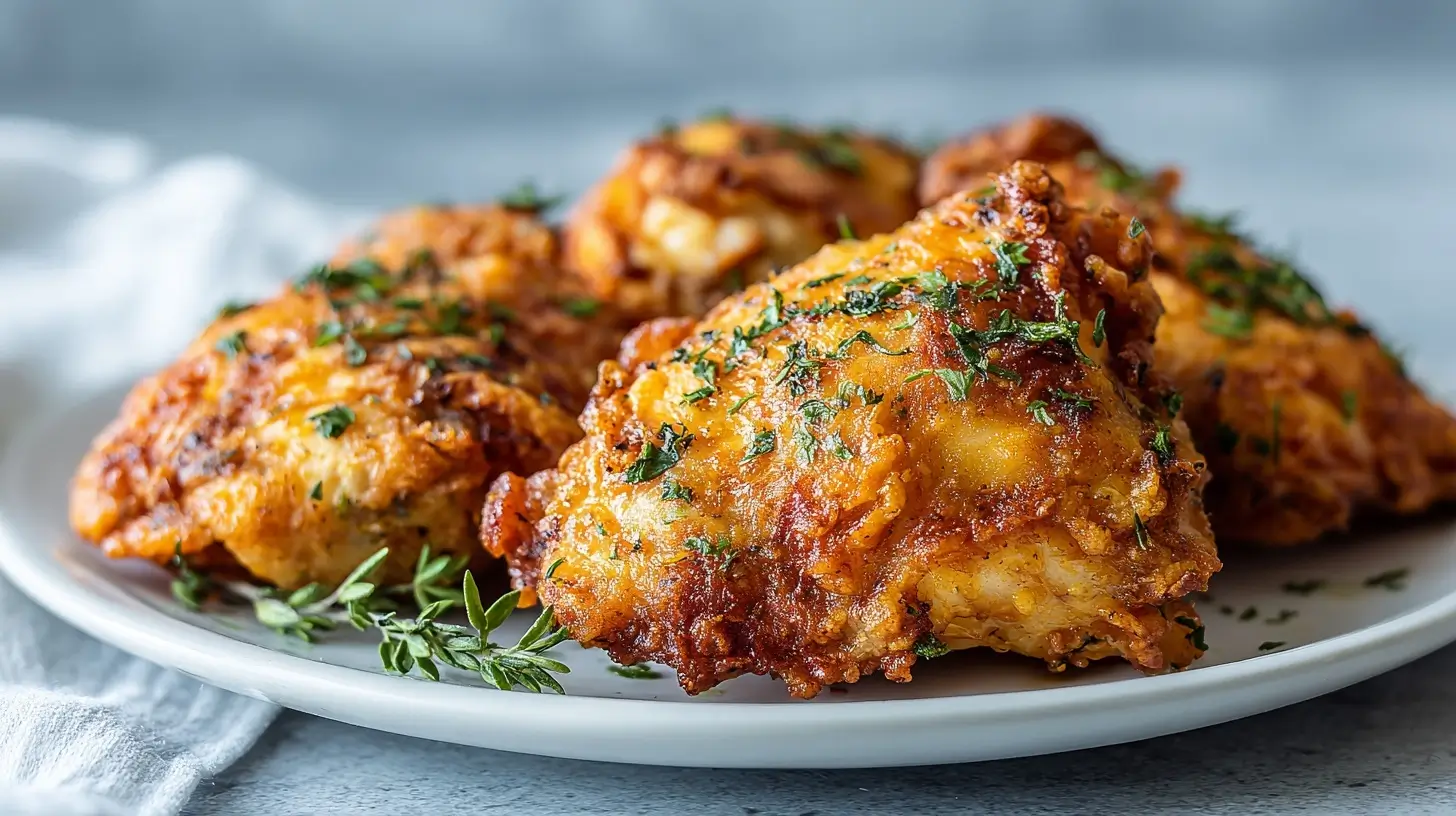 Leckeres Backhähnchen aus der Heißluftfritteuse mit knuspriger Haut und saftigem Fleisch.