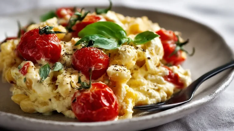 Leckeres Gericht mit gebackenem Feta, Pasta und frischem Gemüse aus der Heißluftfritteuse.