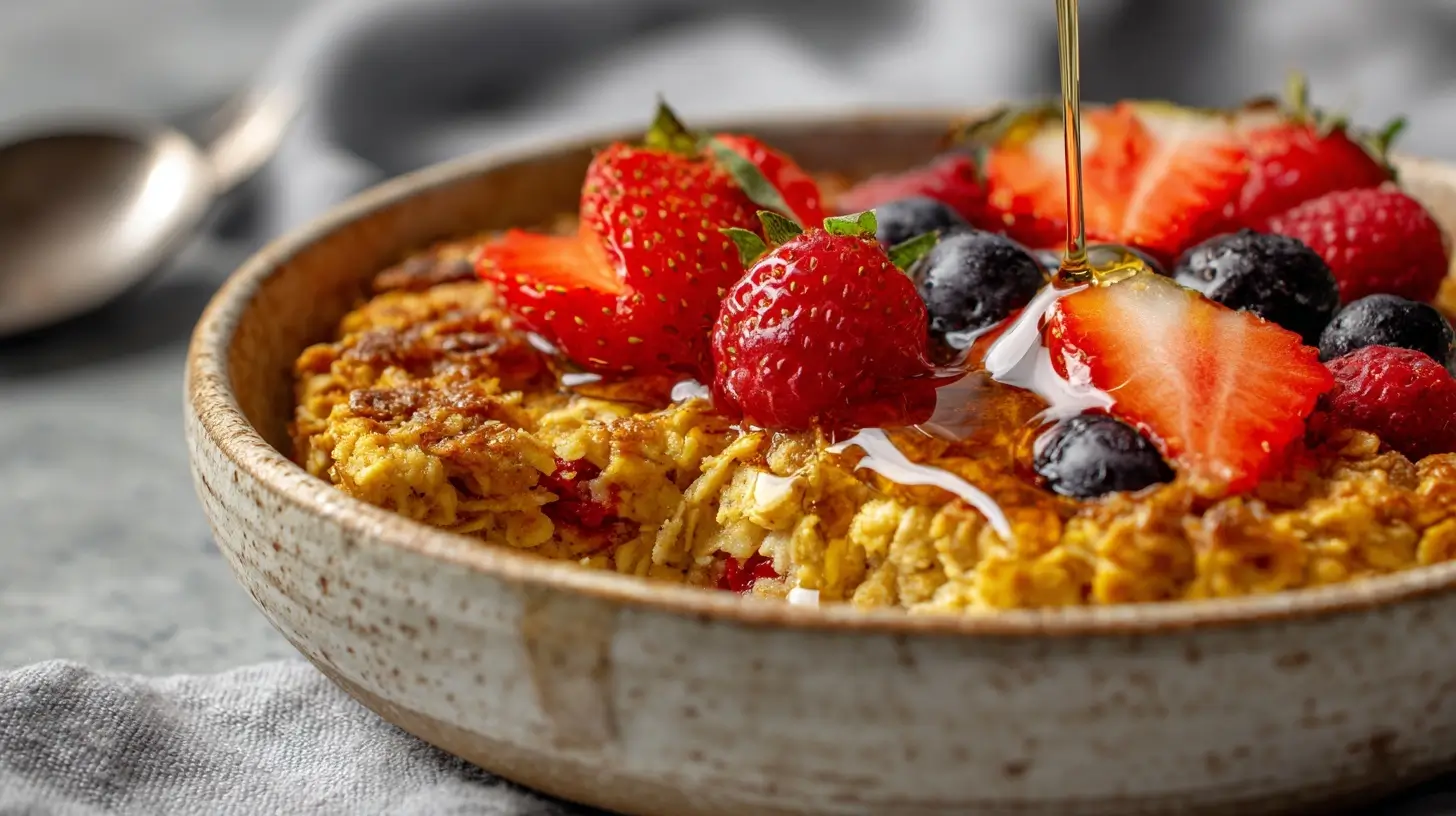 Leckere gebackene Haferflocken im Airfryer, perfekt für ein gesundes Frühstück.