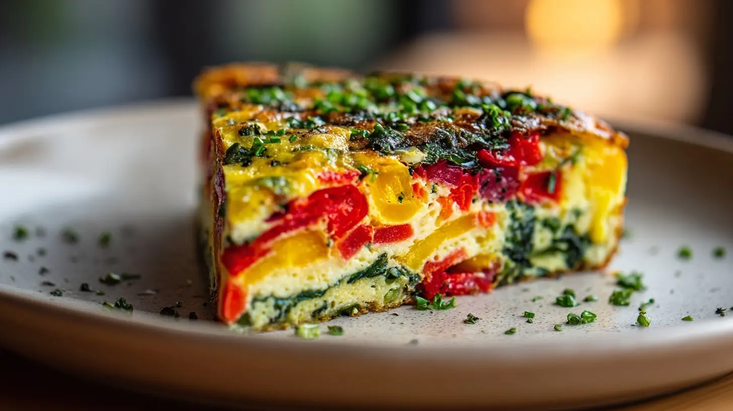 Leckere Frittata in der Heißluftfritteuse mit frischem Gemüse und einem goldenen Käsebelag.