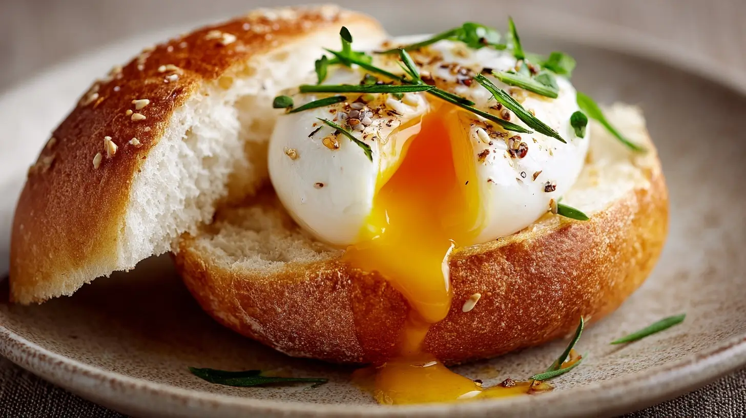 Leckeres Frühstücksei mit knusprigen Brötchen aus der Heißluftfritteuse.