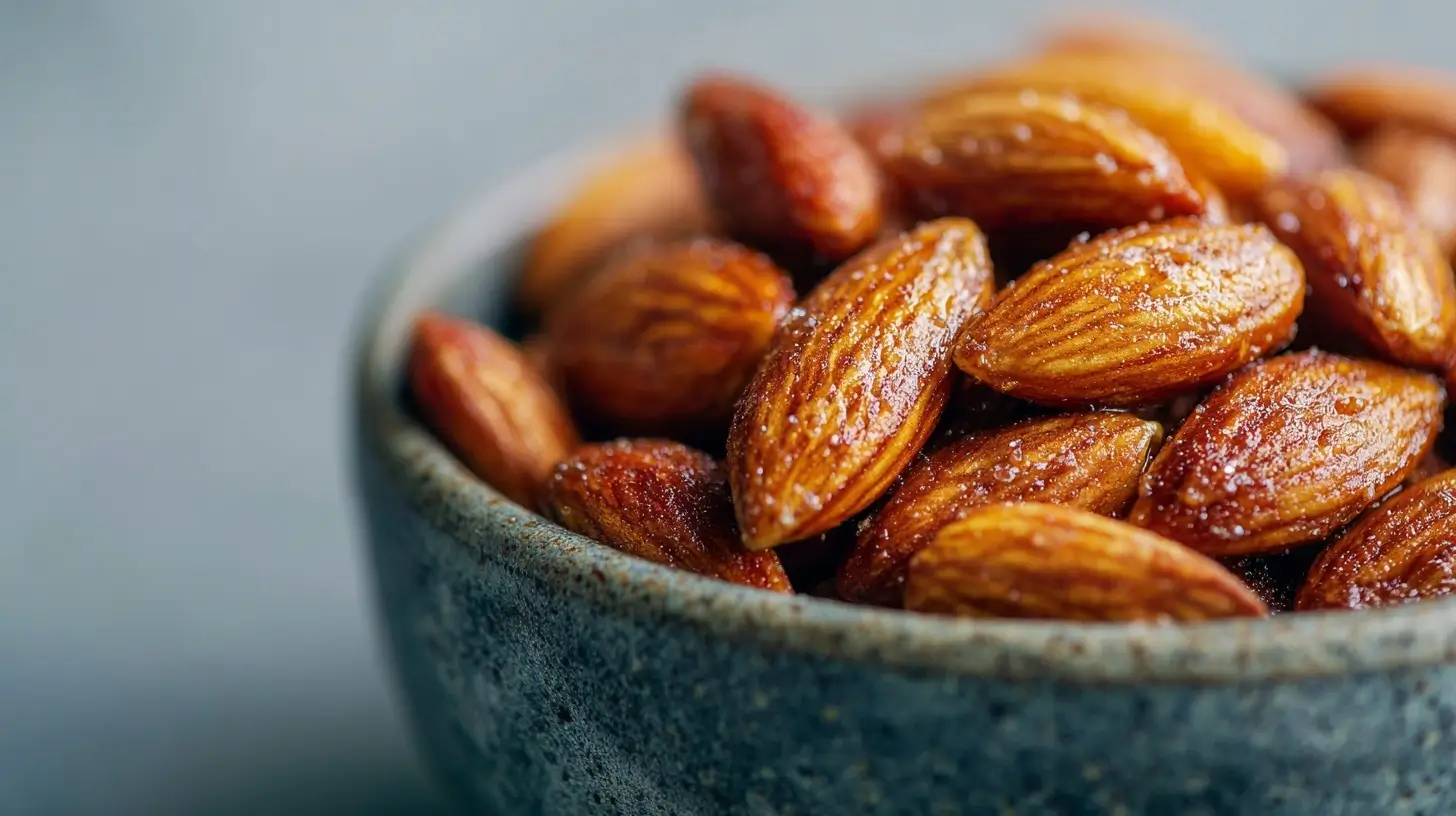 Leckere, knusprige gebrannte Mandeln aus der Heißluftfritteuse für einen süßen Snack.