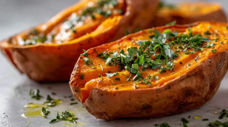Delicious gepofte Süßkartoffel aus der Heißluftfritteuse, perfekt knusprig mit einem Hauch von Gewürzen.