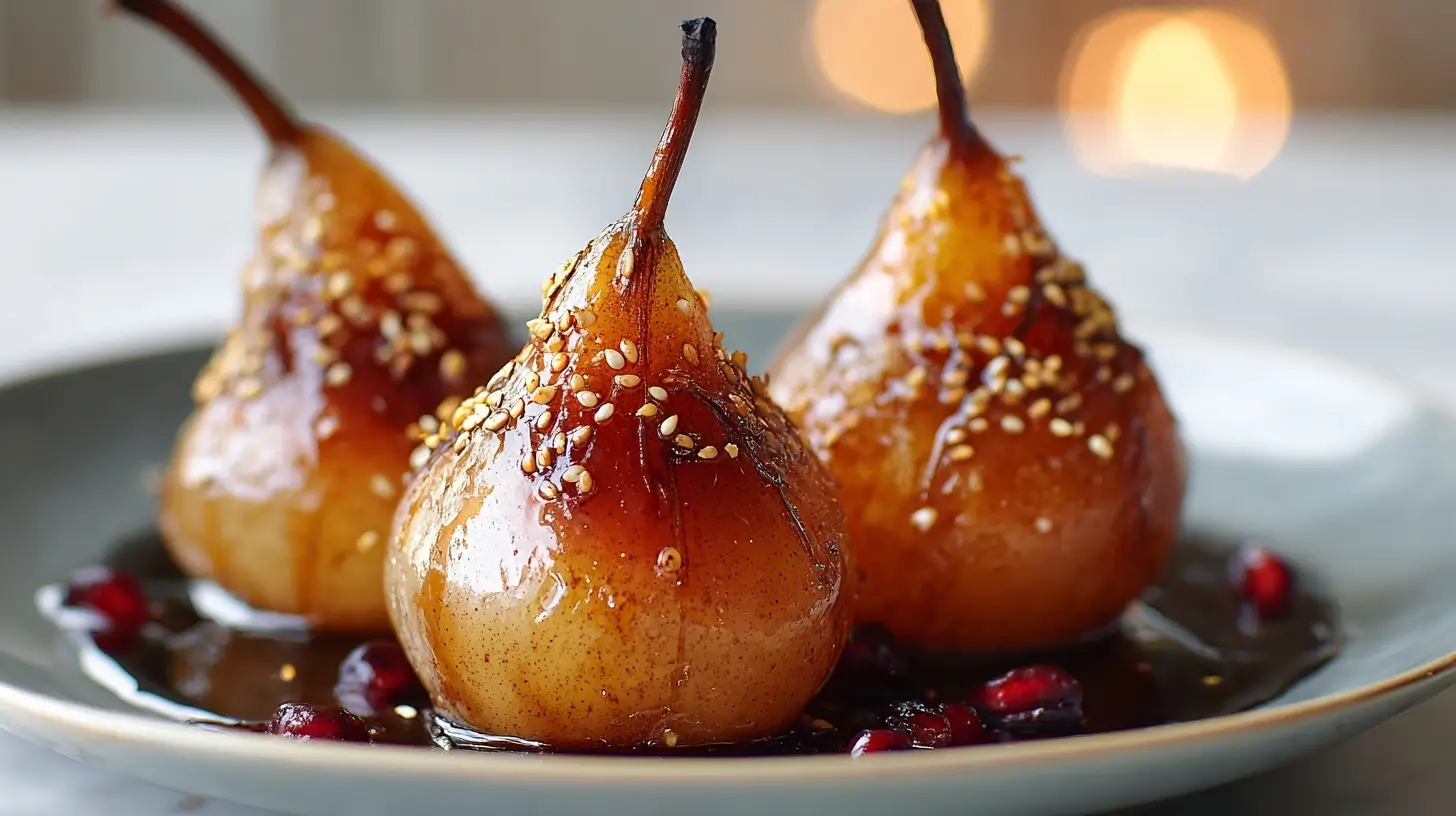 Saftige Glühwein-Birnen aus der Heißluftfritteuse, perfekt für kalte Winterabende.