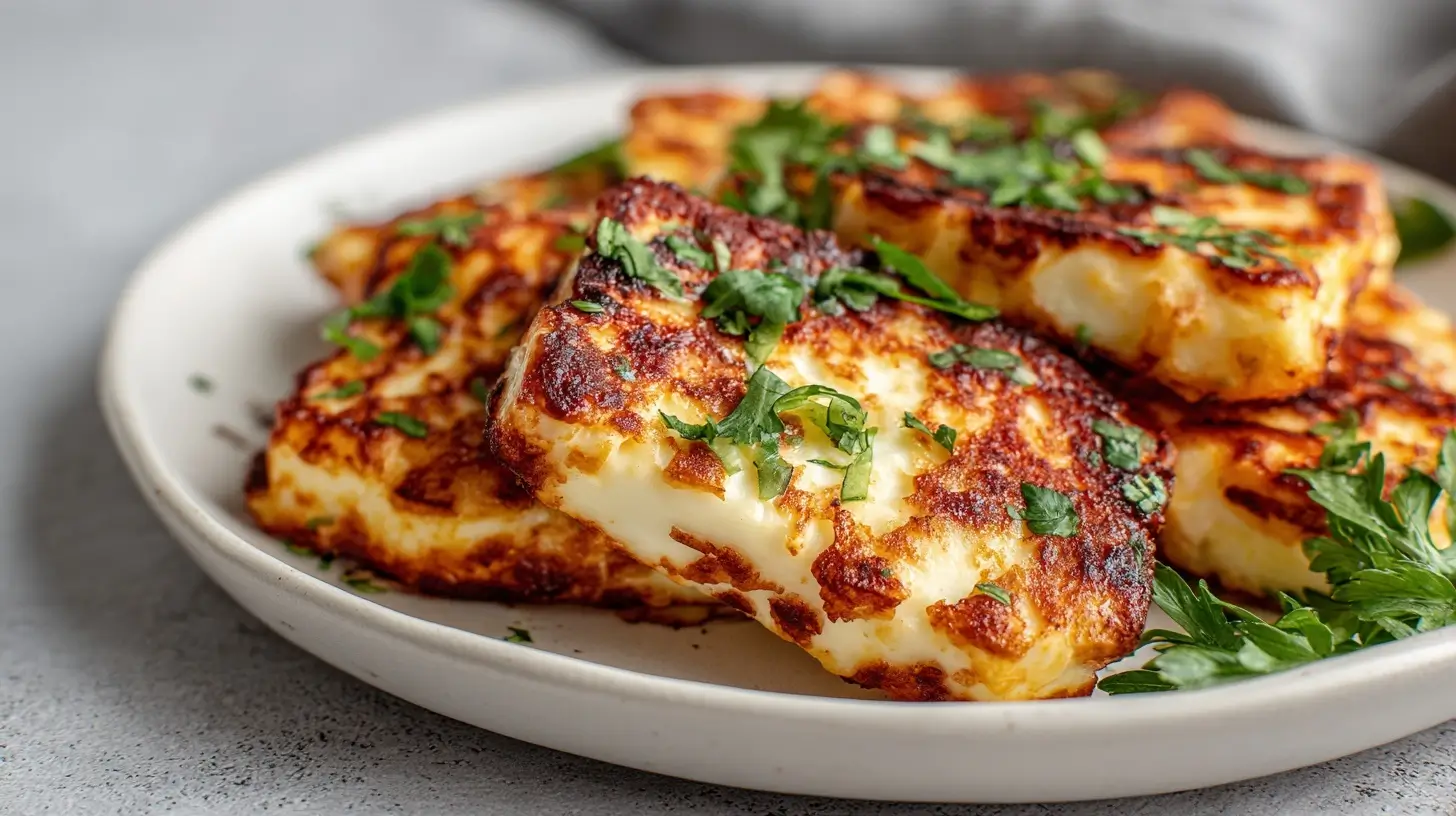 Leckerer Halloumi aus der Heißluftfritteuse, goldbraun und perfekt zubereitet.
