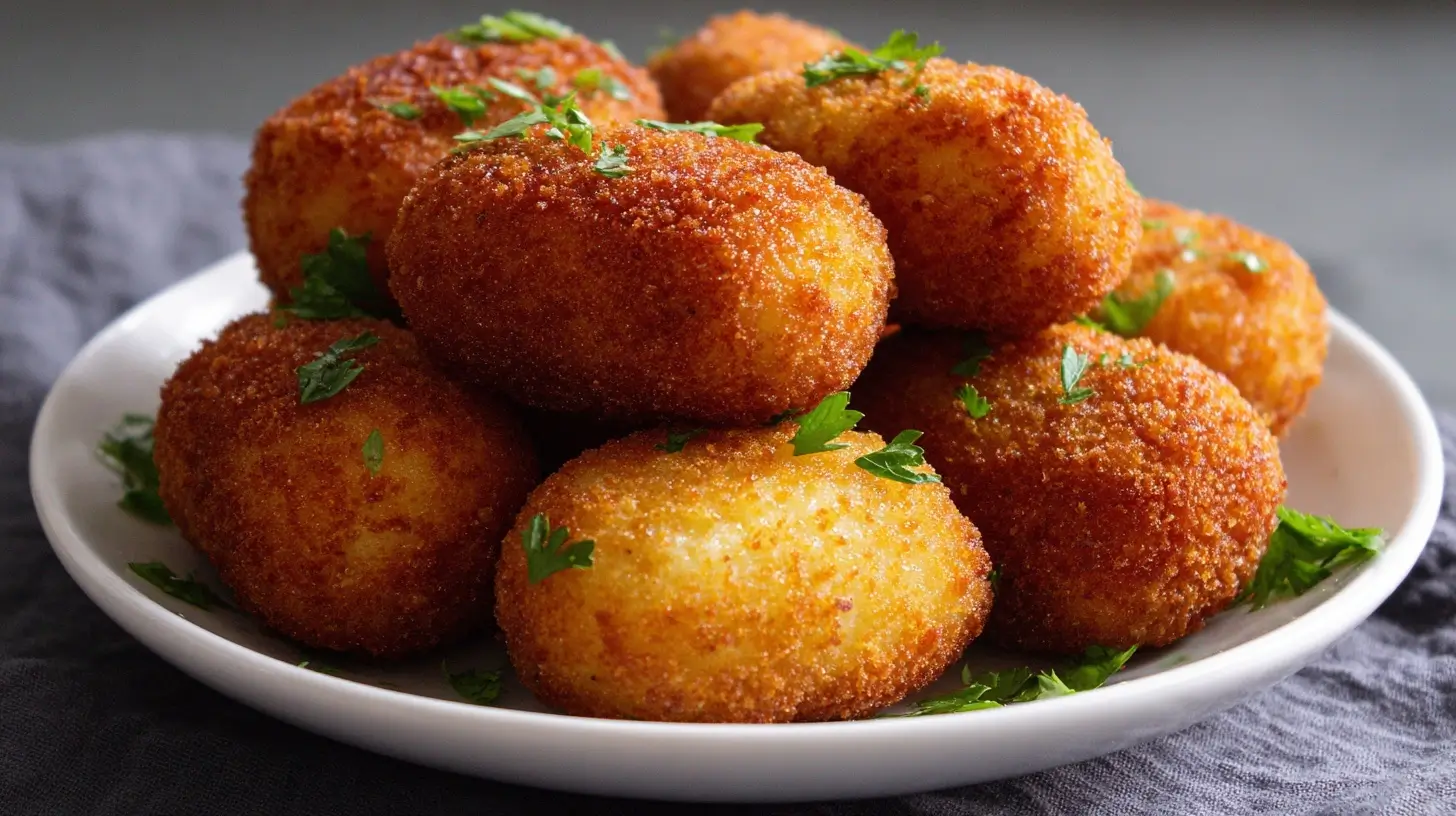 Leckere Kartoffelkroketten, knusprig zubereitet im Airfryer für ein perfektes Snack-Erlebnis.
