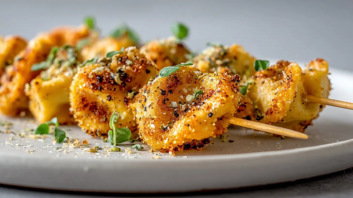 Köstliche knusprige Tortellini-Spieße aus dem Airfryer, perfekt für einen Snack oder Party.