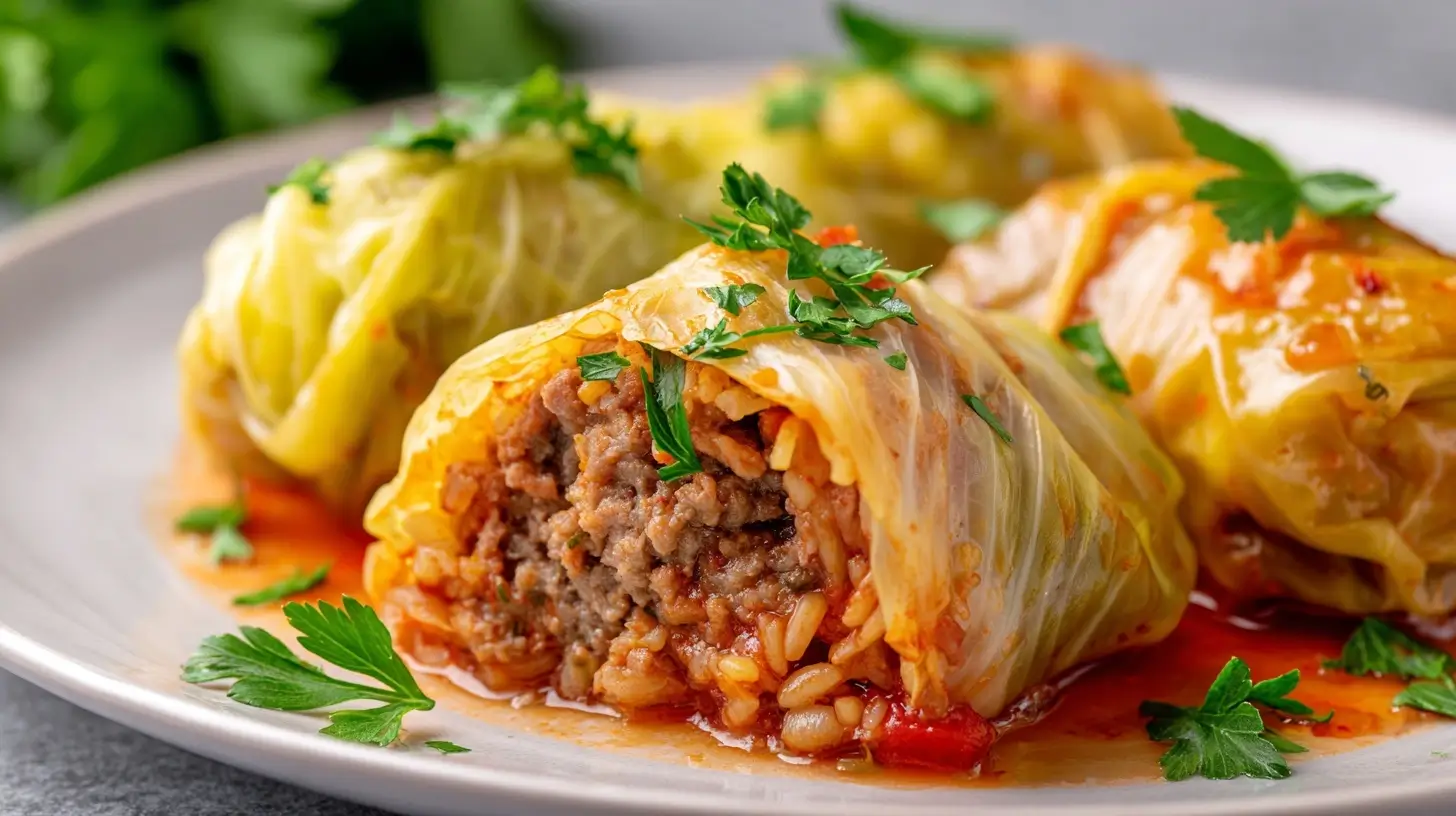 Leckere Kohlrouladen aus der Heißluftfritteuse, zart gefüllt und perfekt gebräunt.