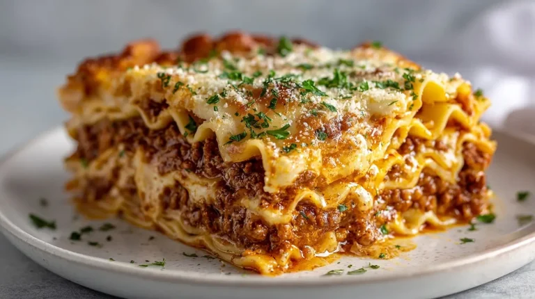 Köstliche Lasagne aus der Heißluftfritteuse mit schmelzendem Käse und frischen Zutaten.