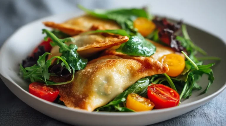 Leckerer Maultaschensalat aus der Heißluftfritteuse, frisch und gesund zubereitet.