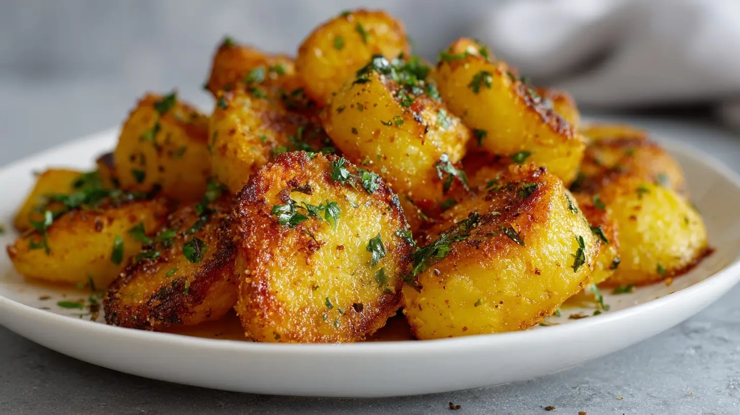 Köstliche Parmesan-Kartoffeln aus der Heißluftfritteuse mit knuspriger Oberfläche.