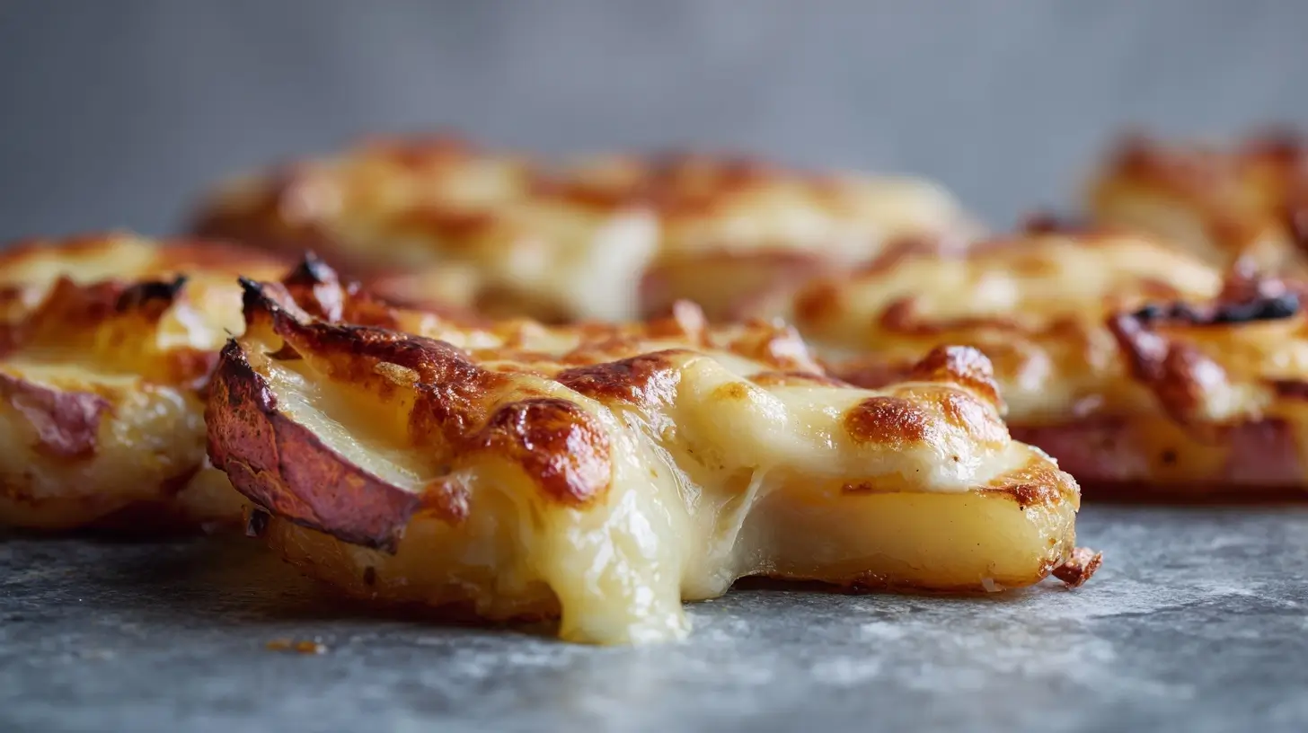 Leckere Raclette-Kartoffeln, perfekt zubereitet in der Heißluftfritteuse für ein unvergessliches Geschmackserlebnis.