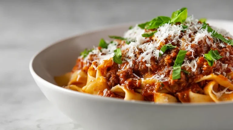Leckeres Ragu Bolognese aus der Heißluftfritteuse mit frischen Kräutern und aromatischen Gewürzen.