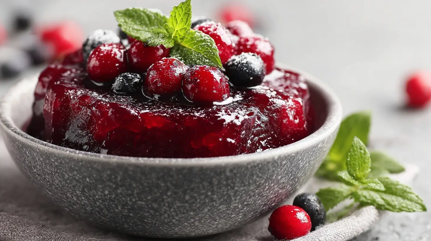 Leckere Rote Grütze aus der Heißluftfritteuse, perfekt als fruchtiges Dessert.