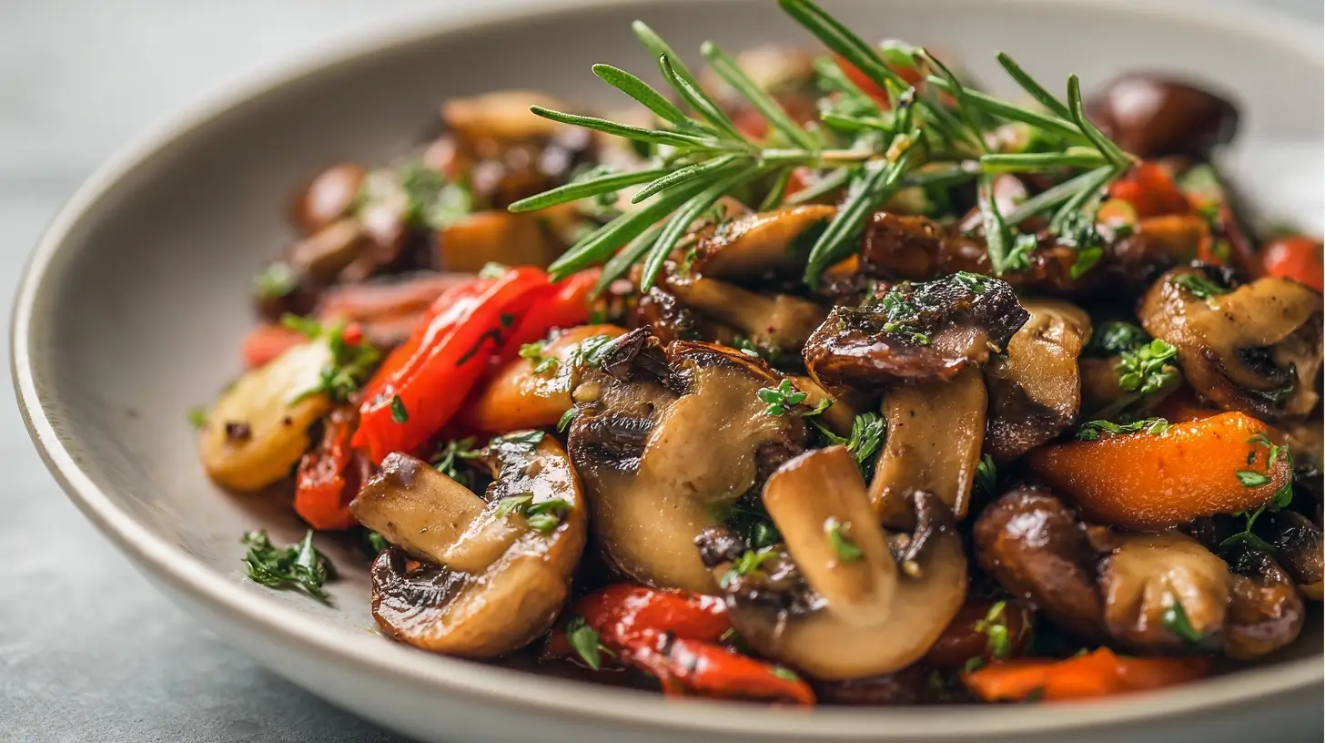Leckere winterliche Pilzpfanne im Airfryer mit frischen Champignons und würzigen Kräutern.