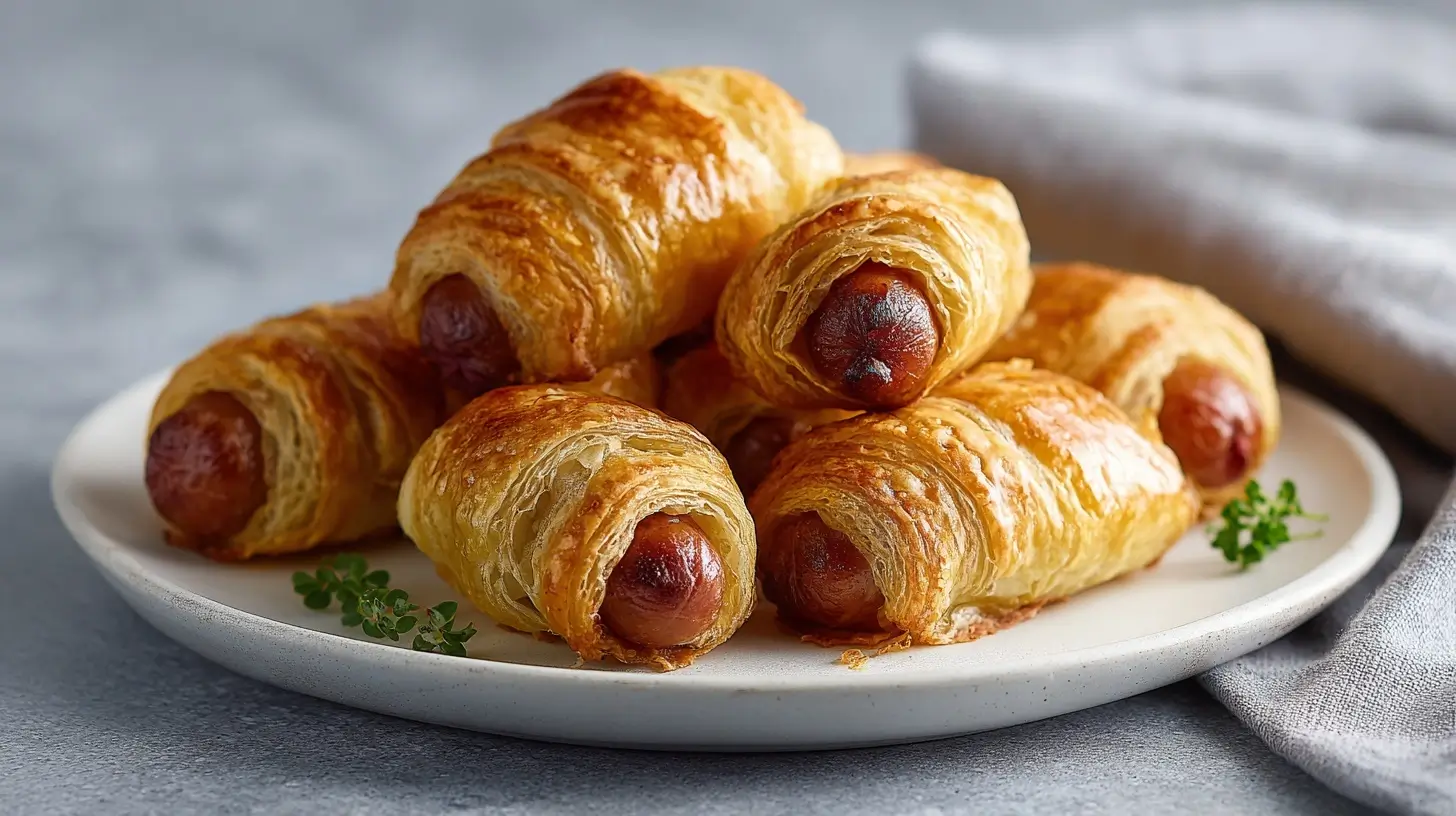 Köstliche Würstchen im Schlafrock, perfekt zubereitet im Airfryer für einen knusprigen Genuss.