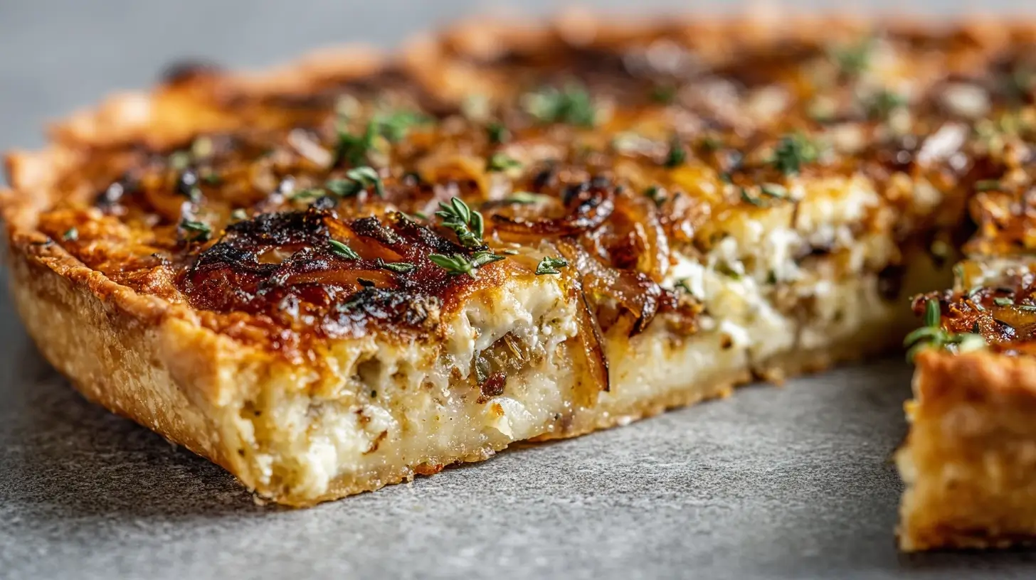 Leckerer Zwiebelkuchen, knusprig zubereitet im Airfryer für perfekten Genuss.