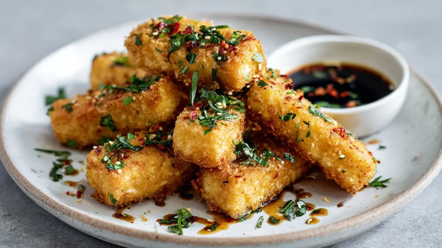 Leckere Airfryer knusprige Tofu Sticks mit perfektem Crunch und würziger Marinade.