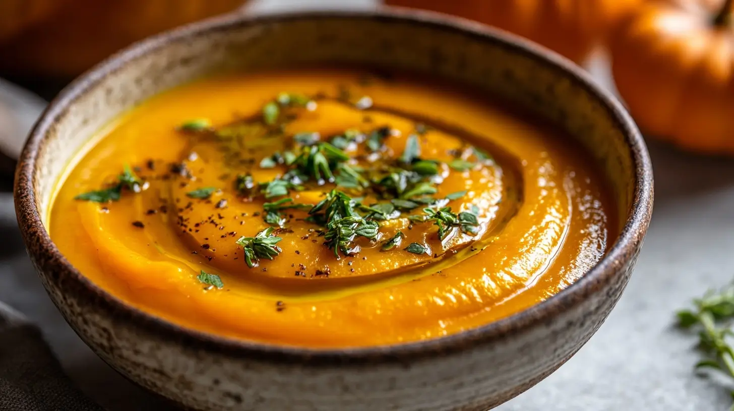 Wärmende Airfryer Kürbis-Suppe mit gesunden Zutaten und intensivem Geschmack.