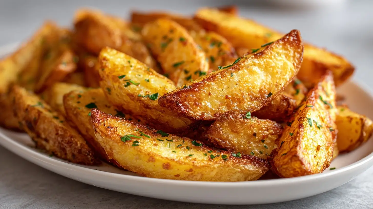 Leckere Kartoffelecken aus der Heißluftfritteuse, knusprig und goldbraun.