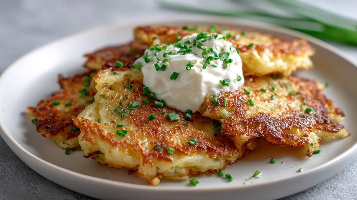 Krustige Kartoffelpuffer aus der Heißluftfritteuse, perfekt goldbraun und lecker.