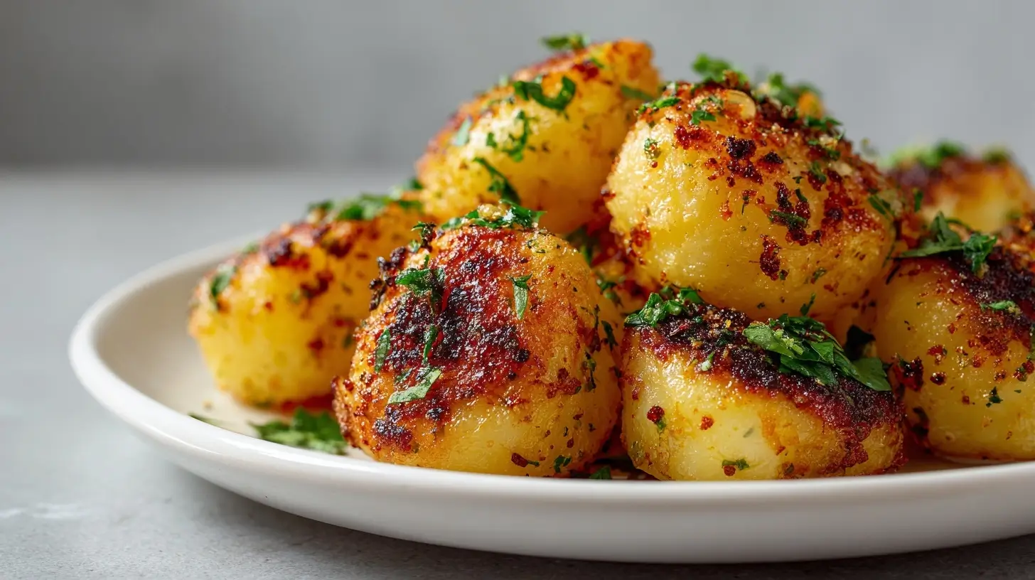 Leckeres Kloßteig Gericht aus dem Airfryer mit goldbrauner Kruste.