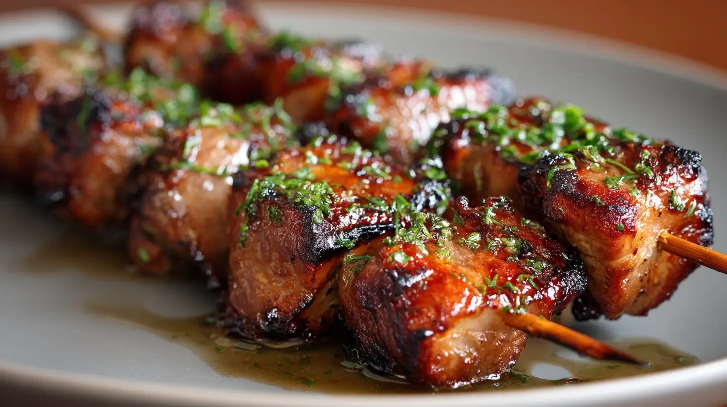 Saftiger Spießbraten aus dem Airfryer, perfekt zubereitet und knusprig.