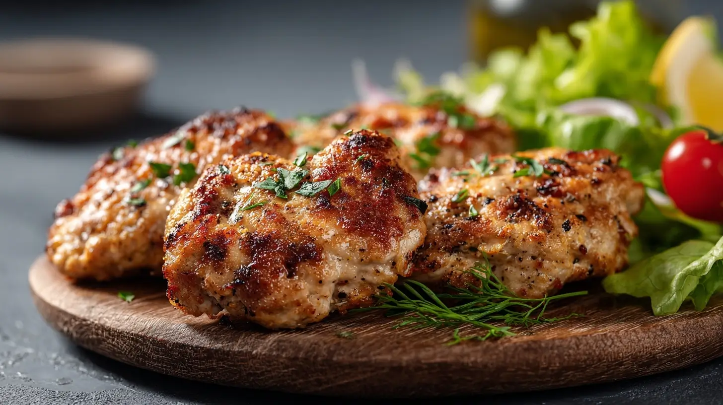 Saftige Hähnchen Ministeaks zubereitet im Airfryer für ein köstliches und gesundes Abendessen.