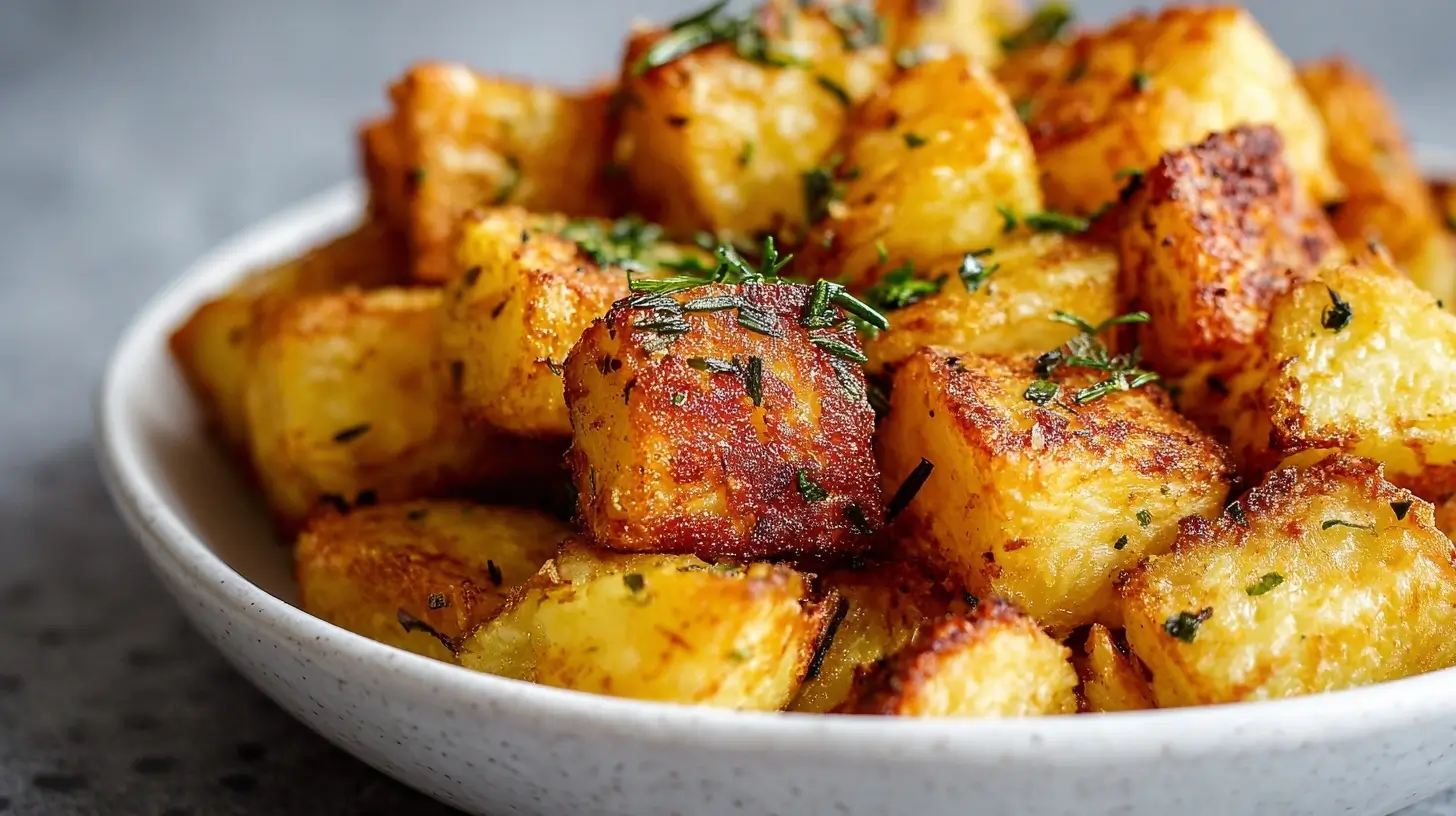 Köstliche kartoffelwürfel im airfryer, perfekt knusprig und goldbraun.
