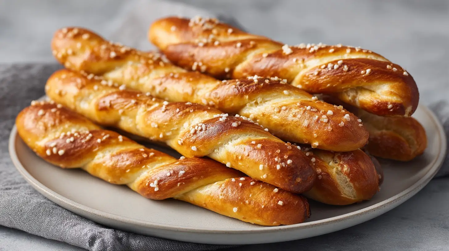 Köstliche Laugenstangen aus dem Airfryer mit goldener Kruste und perfekter Textur.