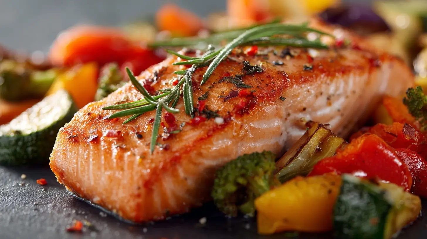 Leckerer Lachs im Ninja Airfryer mit frischem Gemüse für eine gesunde Mahlzeit.