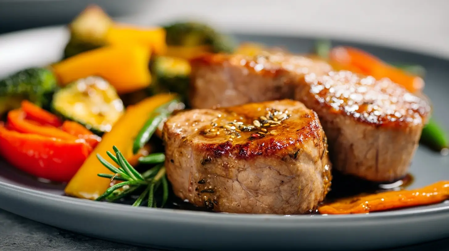 Saftige schweinemedaillons aus der Airfryer für ein schnelles und leckeres Abendessen.