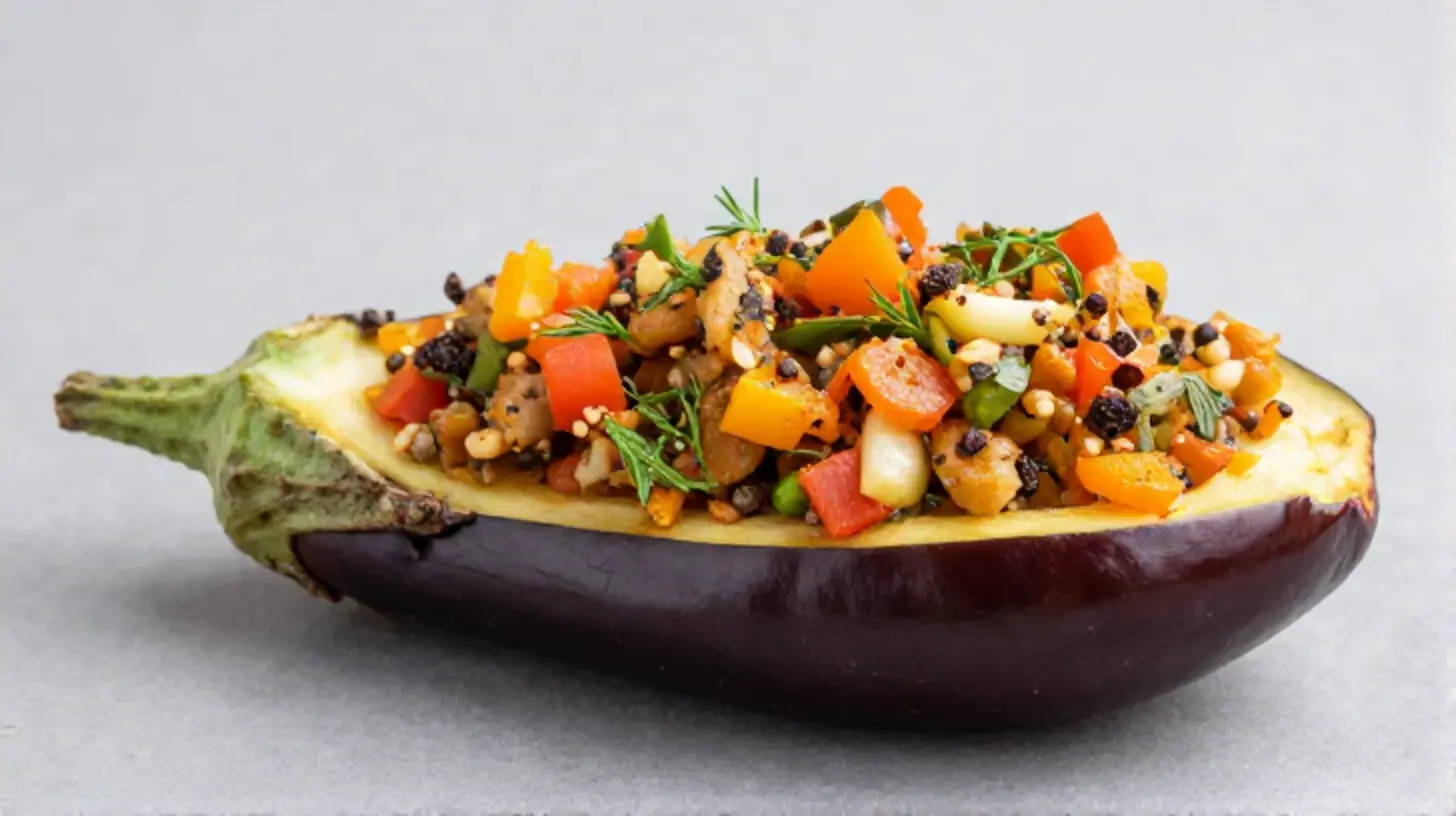 Leckere gefüllte Aubergine, die im Airfryer perfekt zubereitet wurde.