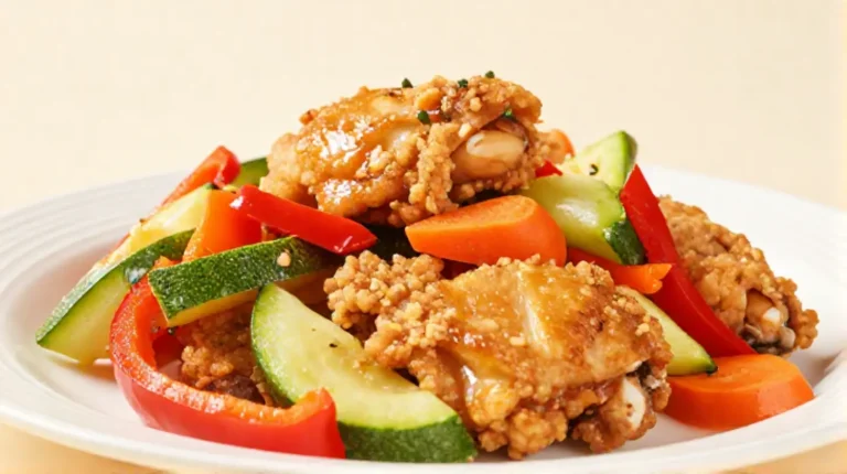 Leckeres Gemüse Hähnchen, perfekt zubereitet im Airfryer für knusprigen Genuss.