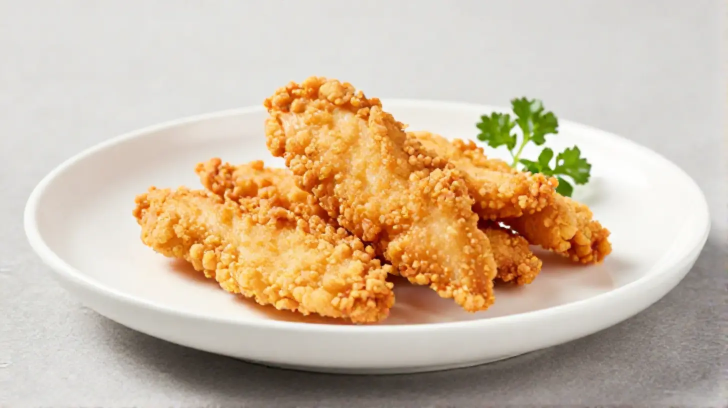 Saftige Hähnchenbruststreifen, perfekt zubereitet im Airfryer für eine gesunde Mahlzeit.